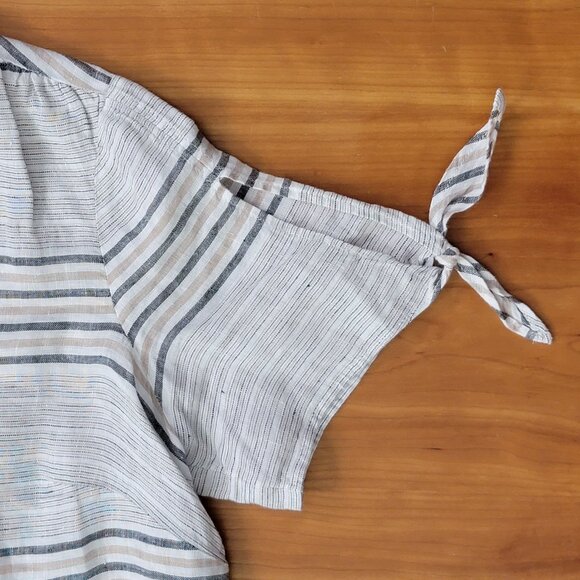 Talbots Reef Stripe Linen Tie-Sleeve Shirt - MP - Picture 6 of 11